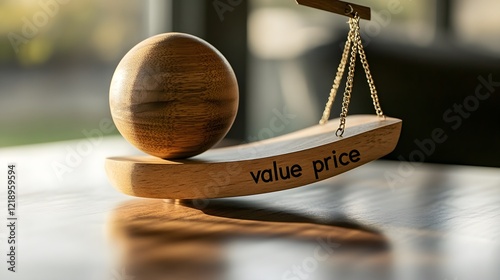 wooden balance scale representing value price photo