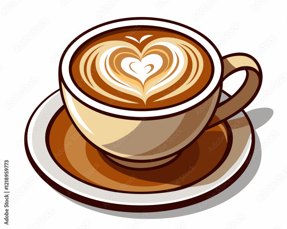 hot coffee cup latte with heart shaped latte art milk foam on white saucer illustration white background. Elegant Latte Art Coffee Cup with Heart Design - Perfect for Cafe and Beverage Branding. hot coffee cup latte with heart shaped latte art milk foam on white saucer illustration white background. Elegant Latte Art Coffee Cup with Heart Design - Perfect for Cafe and Beverage Branding.