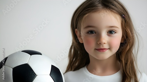 girl with soccer ball cute child portrait happy kid playing spor photo