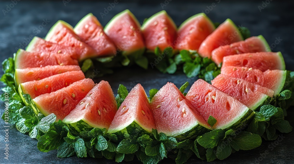 Refreshing Watermelon Ring with Mint Garnish: A Summer Delight Refreshing Watermelon Ring with Mint Garnish: A Summer Delight