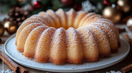 Festive Bundt Cake, Christmas Decor, Table photo