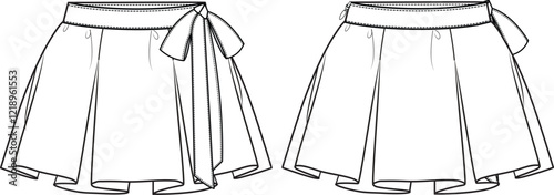Short Box Pleat Skirt flat sketch vector design