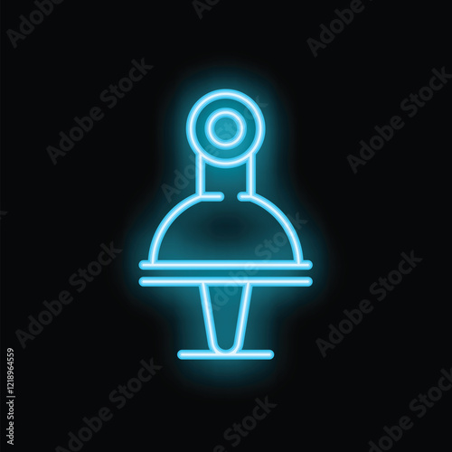 Blue glowing neon line sewing thimble for sewing icon isolated on black background