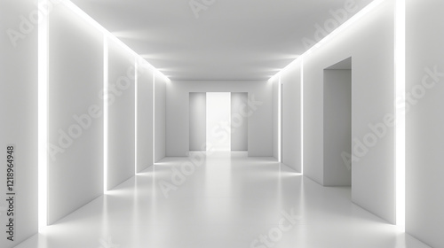 Wallpaper Mural Futuristic Sci-Fi White Corridor with Illuminated Sides and Seamless Background. A Vision of Modern Aesthetic and Clean Design. Torontodigital.ca