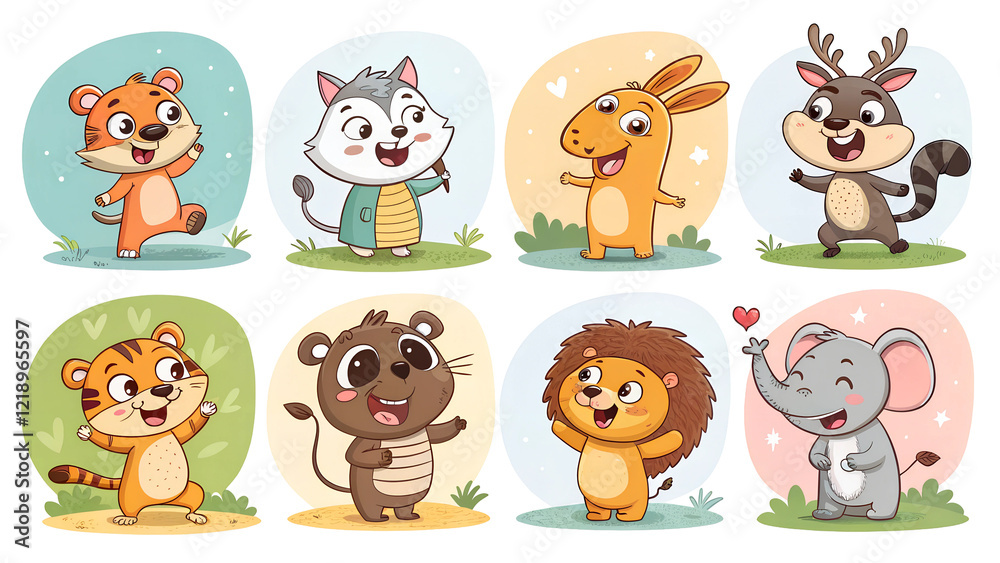 Eight set animals isolated on transparent background character fun sticker heart shape icon symbol friendship love - emotion portrait smiling animal body part Eight set animals isolated on transparent background character fun sticker heart shape icon symbol friendship love - emotion portrait smiling animal body part