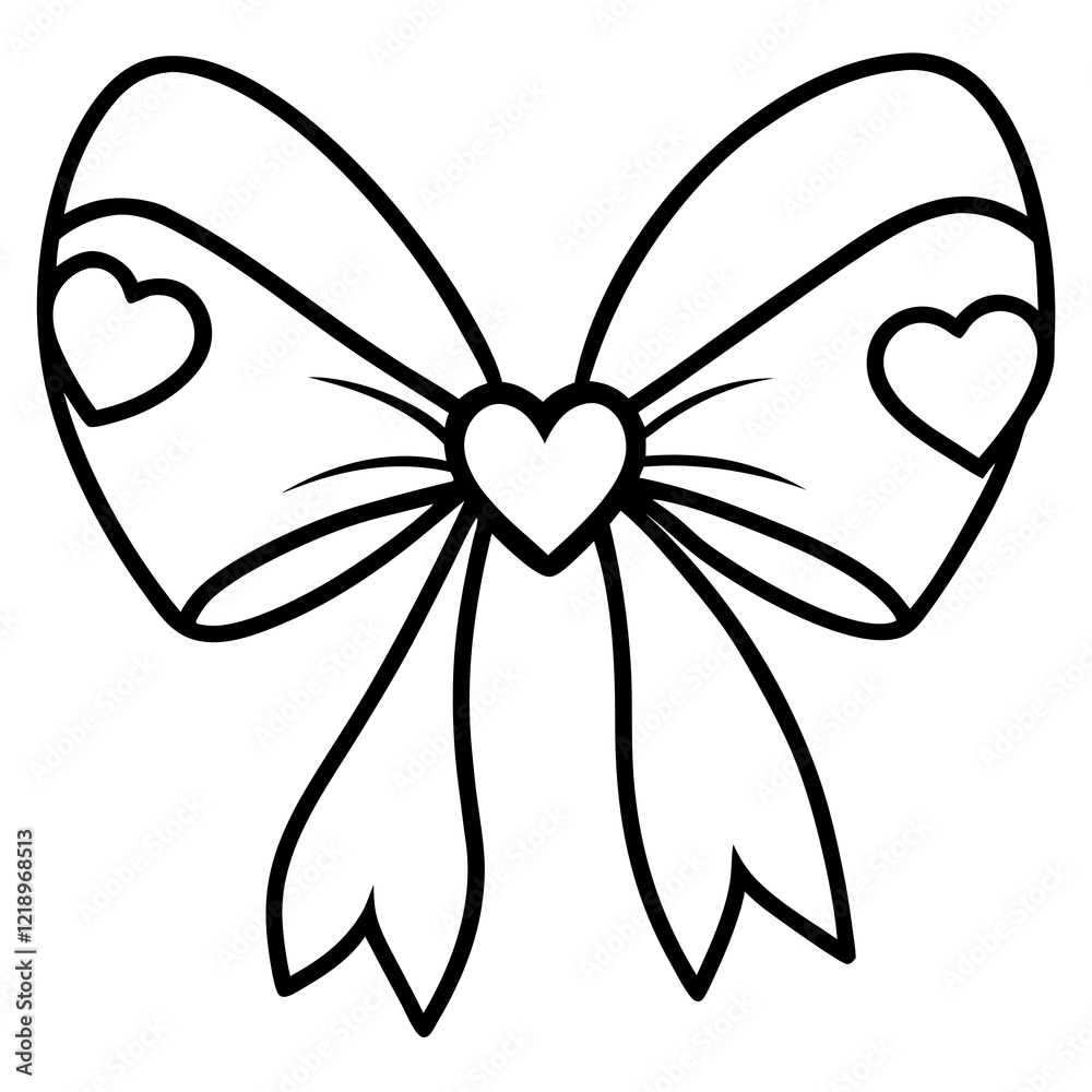 Fototapeta premium Bow with hearts Line Art