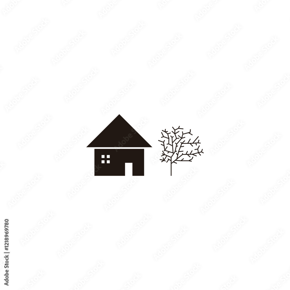 Fototapeta premium Home and tree geometric symbol simple logo vector