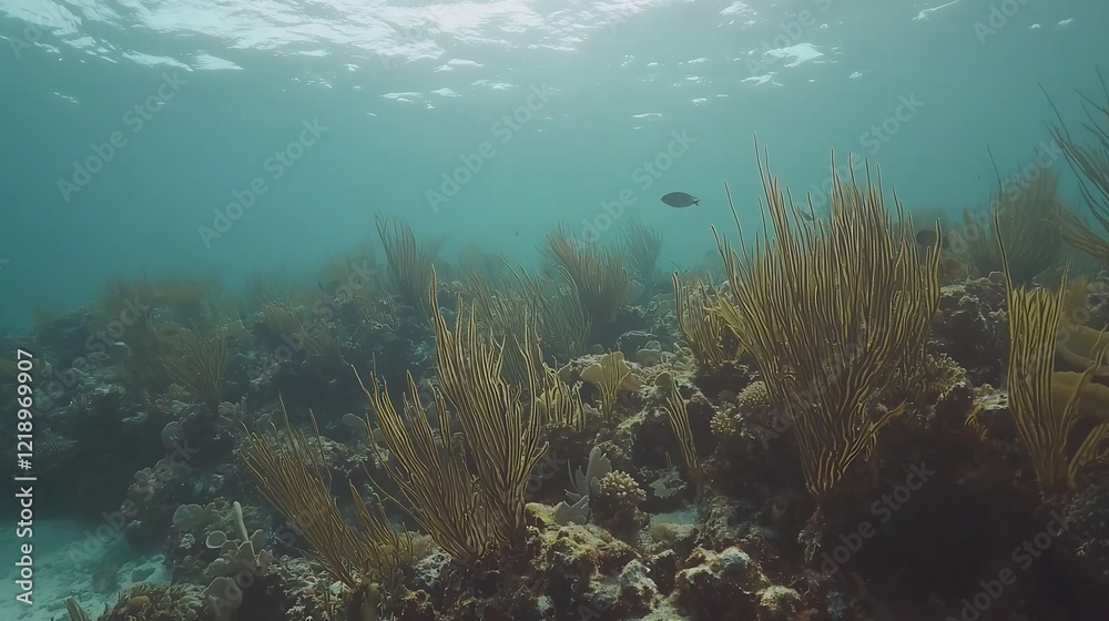 Fototapeta premium Underwater coral reef scene, vibrant colors, marine life. Possible use Educational resource