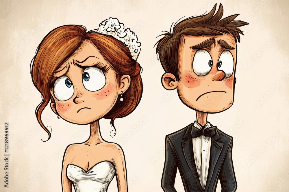 A newlywed couple in wedding attire, showing sadness or conflict. A poignant depiction of strained relationships, highlighting themes of separation, divorce, and unhappiness. A newlywed couple in wedding attire, showing sadness or conflict. A poignant depiction of strained relationships, highlighting themes of separation, divorce, and unhappiness.