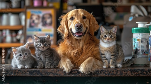 Adorable Pets A Golden Retriever and Kittens Bring Joy Together photo