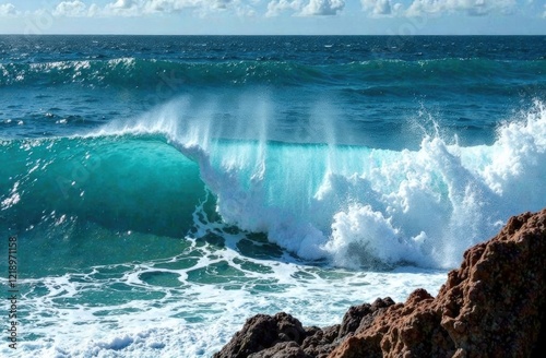 The waves hit the rocks, with several different views, symbolizing the never-ending spirit