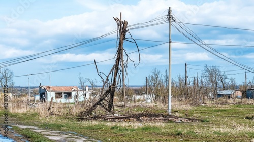 Storm damage to power lines disrupts electricity supply, highlighting the vulnerability of infrastructure during extreme weather conditions and the importance of resilience in modern society.