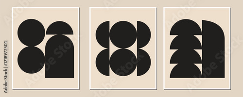 Mid Century Modern Art, Set of 3, Neutral Wall Art, Minimal geometric composition, best use in web design, business card, invitation, poster, textile print. 

