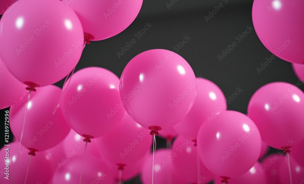 Pink balloons, dark background, glossy surface, party atmosphere, vibrant color, closeup view, celebration, festive mood, buoyant objects, contrast, clustered arrangement, helium-filled, round shapes, Pink balloons, dark background, glossy surface, party atmosphere, vibrant color, closeup view, celebration, festive mood, buoyant objects, contrast, clustered arrangement, helium-filled, round shapes,