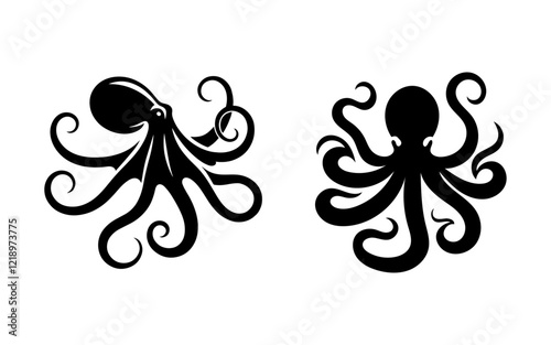 Octopuslogos collection. Octopus logo set. Geometrical abstract logos. Icon design ,Stylish Black Silhouette of an Octopus,Octopus photo