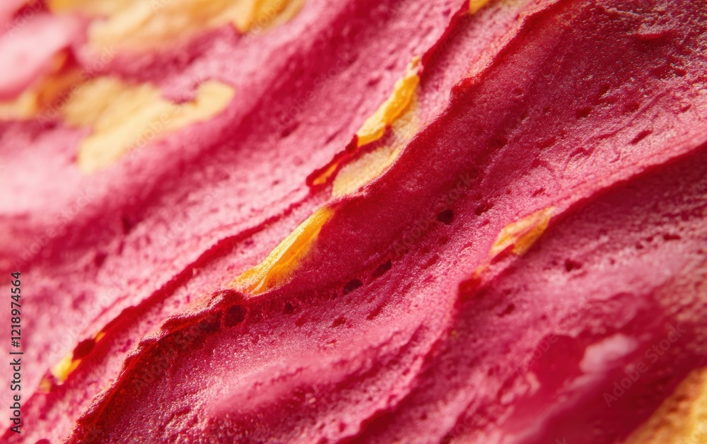 A macro shot of a pink sweet mousse texture, with vibrant pink and yellow accents A macro shot of a pink sweet mousse texture, with vibrant pink and yellow accents