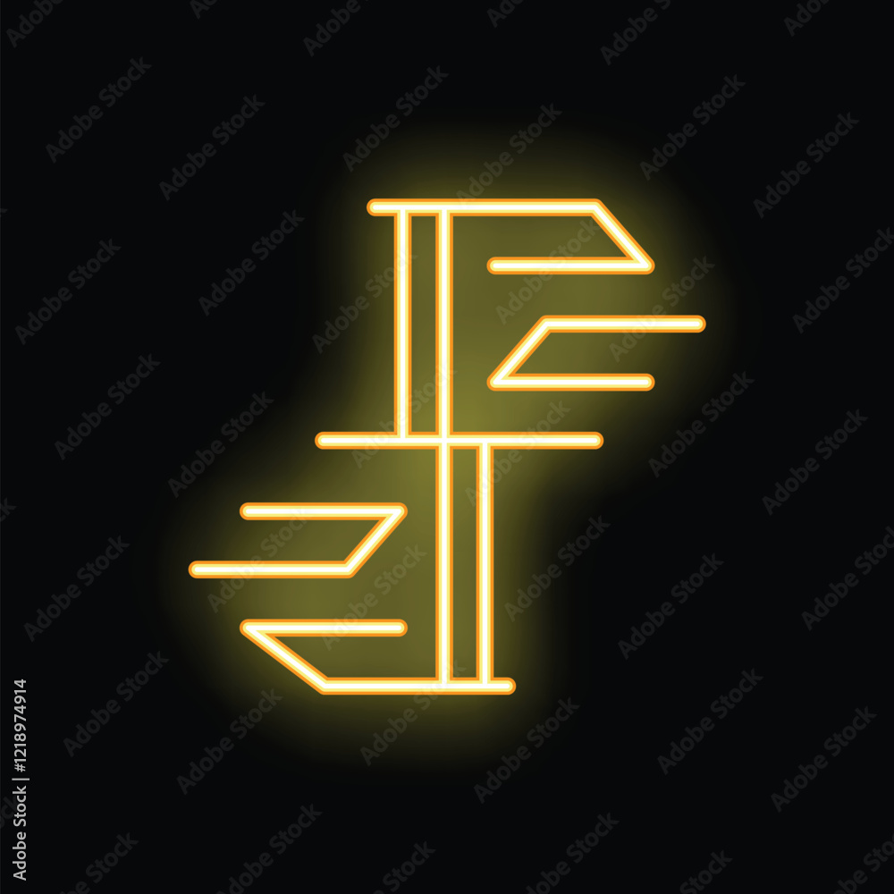 Golden neon letter f glowing on black background Golden neon letter f glowing on black background