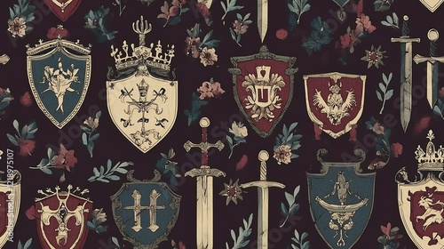 Medieval Heraldic Shields and Swords Pattern