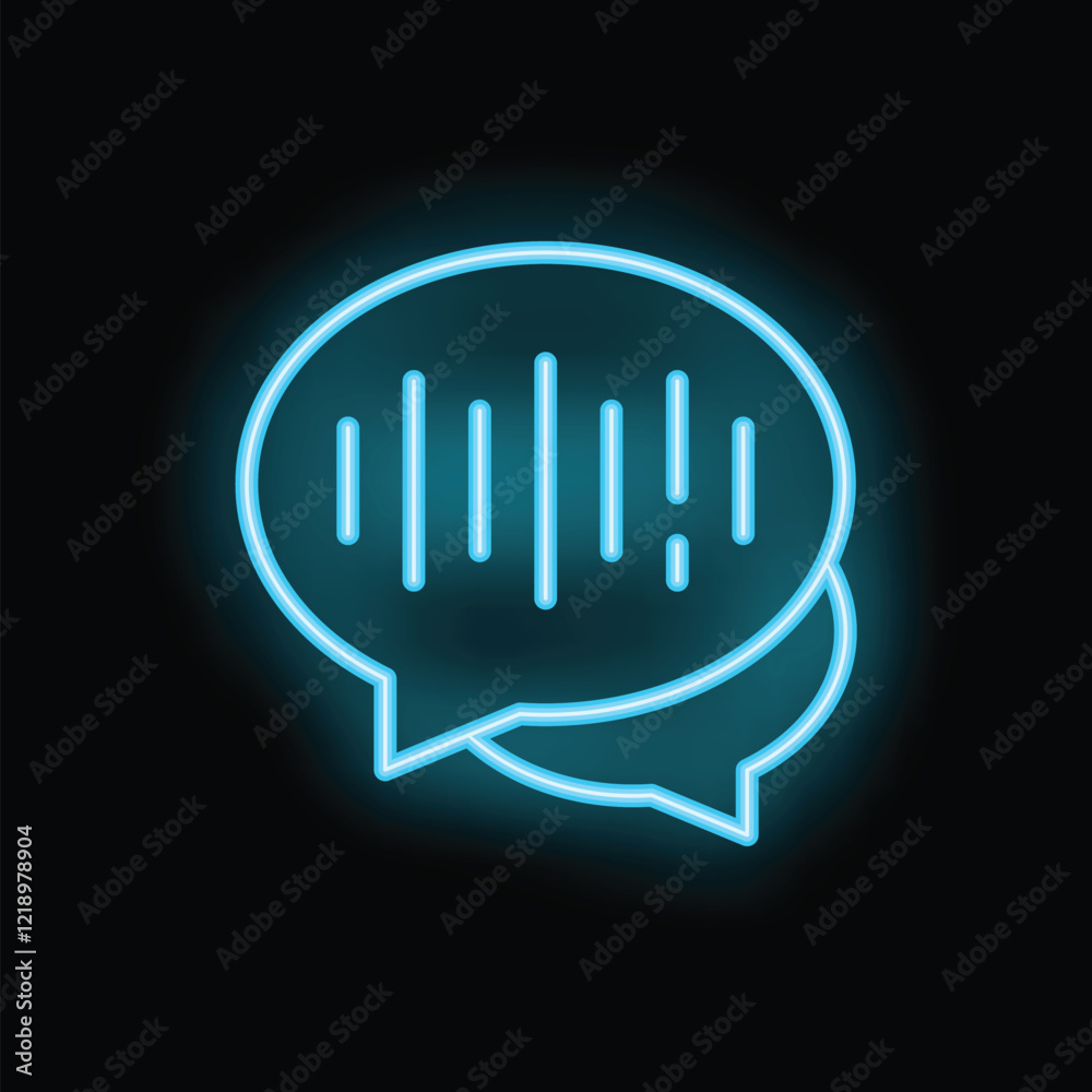Neon blue chat bubble showing voice message being sent on black background Neon blue chat bubble showing voice message being sent on black background