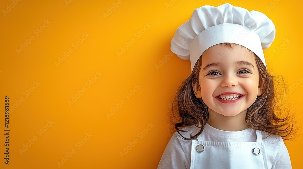Happy little girl dressed as a chef with a big smile Happy little girl dressed as a chef with a big smile