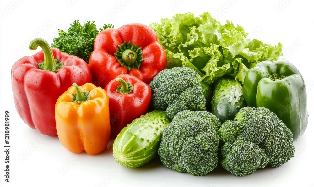 Vibrant Organic Vegetables Assortment on White Background, Wholesome Healthy Food Concept with Fresh Peppers, Tomatoes, Broccoli, and Cucumber, Top View, Generative AI Vibrant Organic Vegetables Assortment on White Background, Wholesome Healthy Food Concept with Fresh Peppers, Tomatoes, Broccoli, and Cucumber, Top View, Generative AI