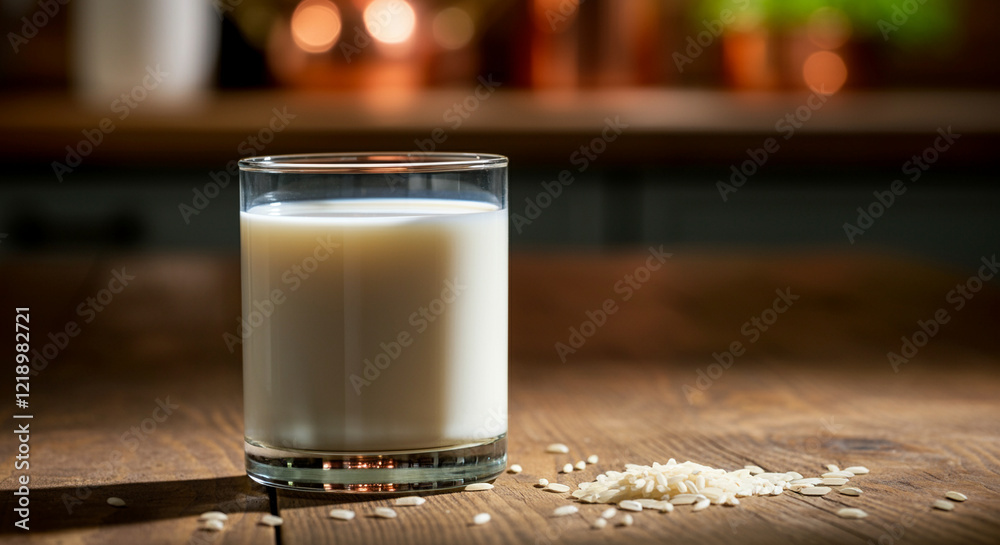 glass of milk with grains on wooden table delicious drink healthy lifestyle glass of milk with grains on wooden table delicious drink healthy lifestyle