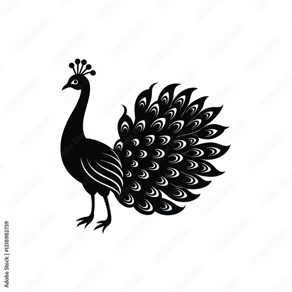 Fototapeta premium A peacock with tail feathers spread vector illustration