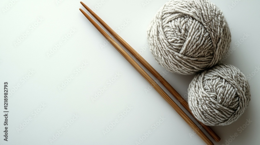 Knitting Needles and Yarn on Solid Background Knitting Needles and Yarn on Solid Background