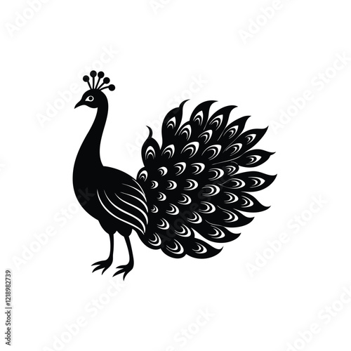 A peacock with tail feathers spread vector illustration