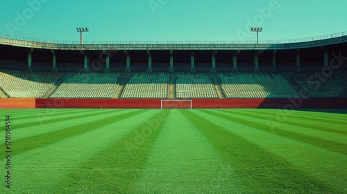 Empty Stadium, Green Field, Daytime,  Classic Stadium Architecture