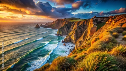 Majestic Burga Montara Coastal Cliffs, Dramatic Ocean View, High-Resolution Stock Photo photo