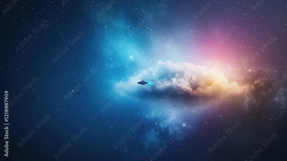Fototapeta premium Ethereal UFO Encounter in Cosmic Atmosphere