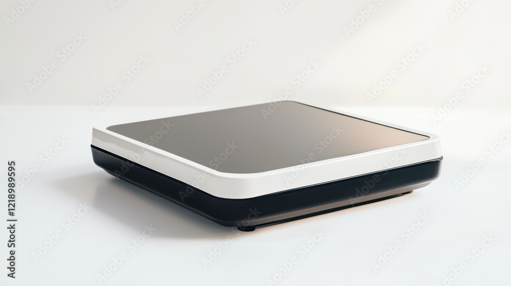 A modern digital weighing scale for fitness, placed on a white isolated background A modern digital weighing scale for fitness, placed on a white isolated background