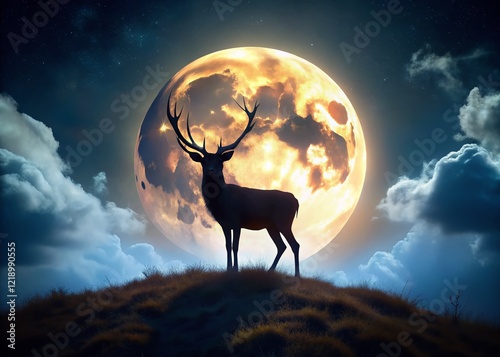 Majestic Deer Silhouette at Full Moon - Dramatic Drone Photography