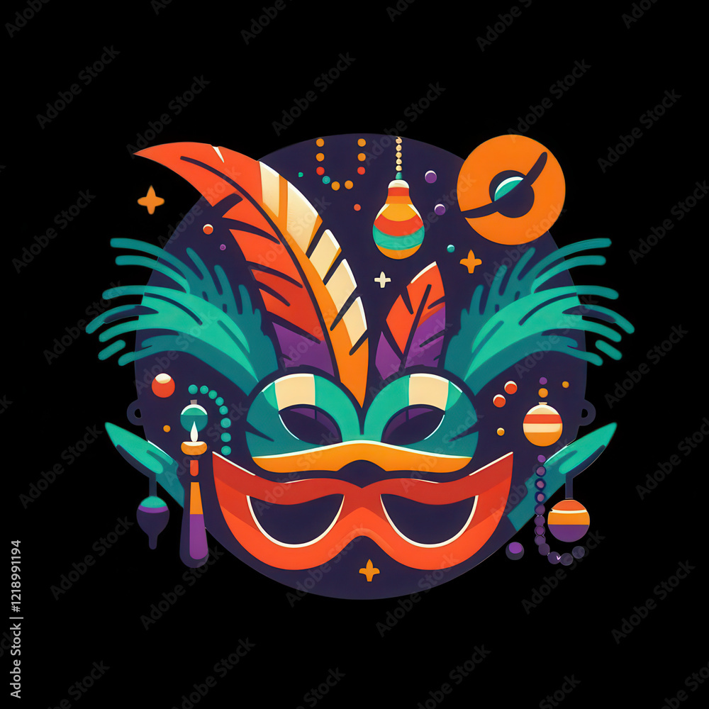Obraz premium Mardi Gras and Party Celebration Logo Set with Masks and Festive Icons