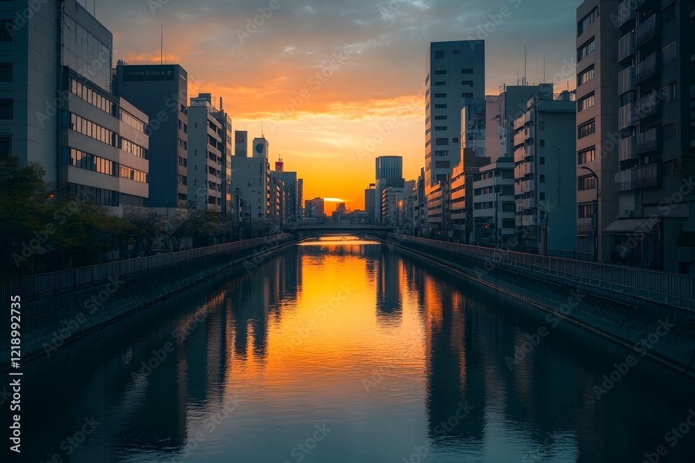 Fototapeta premium city at sunset, Generative AI