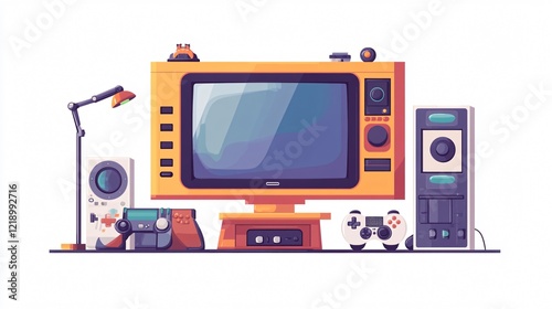 Modern Television with Video Games Technology Elements Background photo