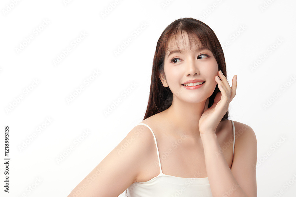 Beautiful young asian woman with clean fresh skin on white background, Face care, Facial treatment, Cosmetology, beauty and spa, Asian women portrait. Beautiful young asian woman with clean fresh skin on white background, Face care, Facial treatment, Cosmetology, beauty and spa, Asian women portrait.