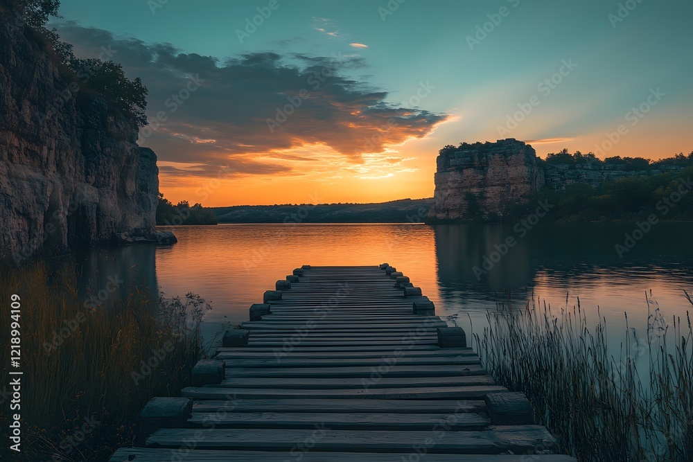 Fototapeta premium sunset on the lake, Generative AI