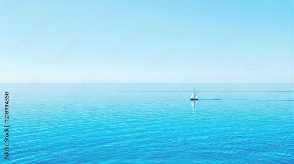 Calm blue lake with a small sailboat on the surface, nature, water Calm blue lake with a small sailboat on the surface, nature, water
