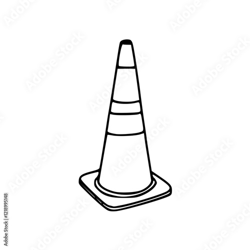 a black and white drawing of a traffic cone isolated on white