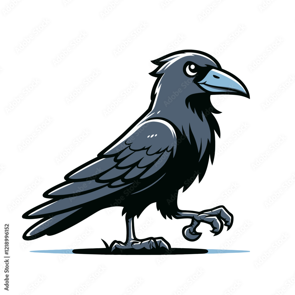 Fototapeta premium A detailed vector illustration of a black raven walking with a confident pose. This isolated vector illustration is ideal for branding, tattoo designs, gothic themes, and wildlife-related projects.