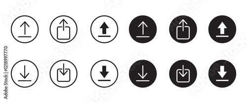 Download and upload icon buttons set. download sign, upload sign,  Files download and upload icons symbol in line and flat style on white background.