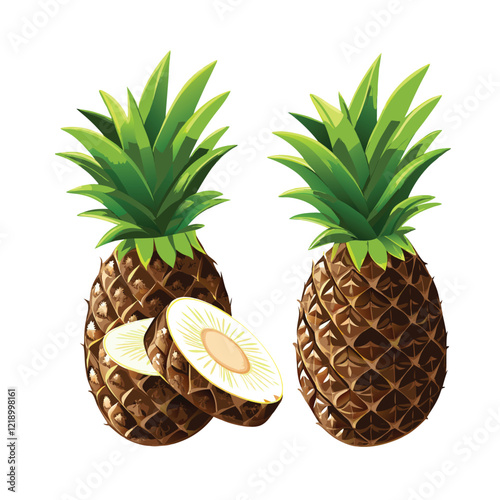 vector ripe sliced pineapple fruit isolated on white background 