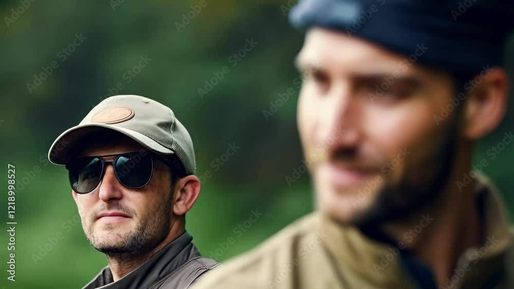 Portrait of a Smiling Man in a Hat Against a Nature Background, Exuding Happiness and Confidence, Capturing The Essence of Outdoor Adventure and Friendship
