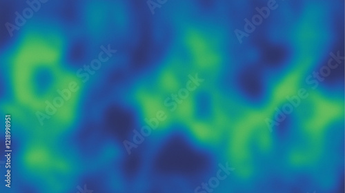 Abstract digital heat map with vibrant gradient hues of blue and green forming irregular amoeba-like shapes in a pixelated, textured appearance. Modern and conceptual thermal scan-inspired design. photo