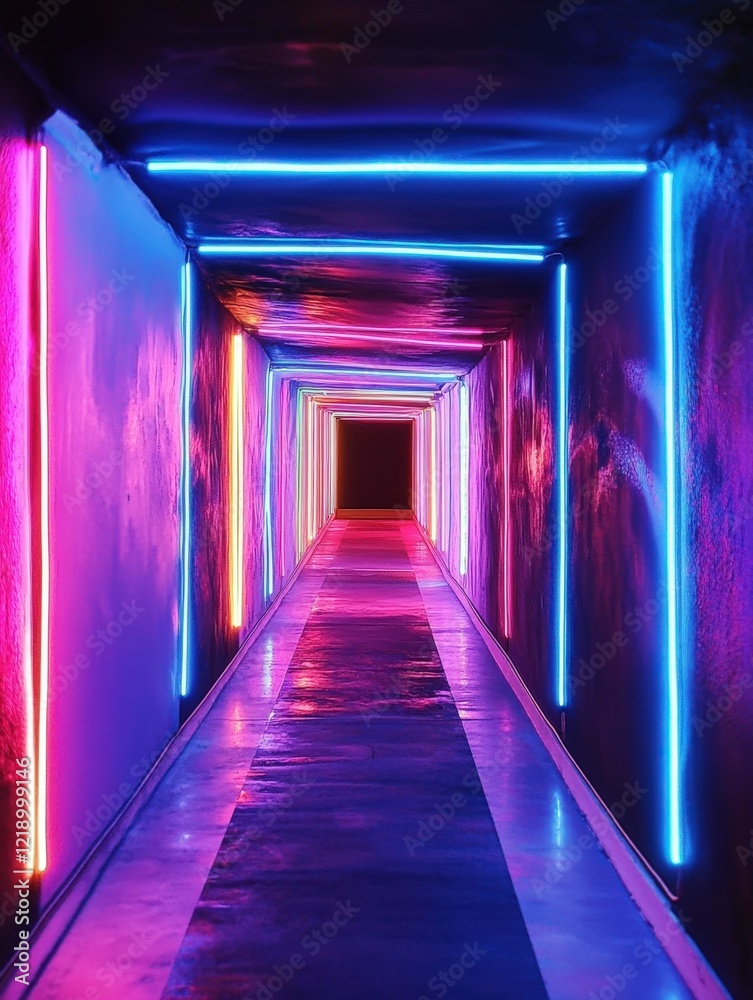 Fototapeta premium Colorful neon tunnel creates vibrant visual experience