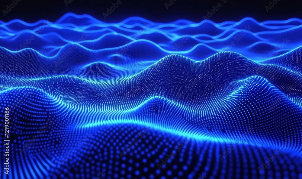 Digital Data Flow with Glowing Blue Binary Code Matrix, 3D Render of Complexity in Scientific Technology, Abstract Waveforms, Generative AI