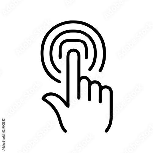 Simple black vector icon of a fingerprint scanner with a finger pressing