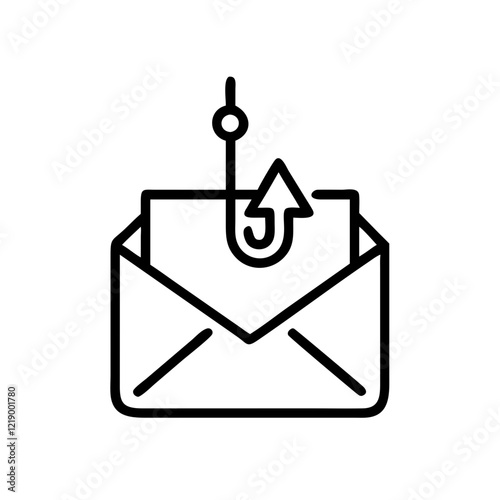 simple black phishing email icon with hook